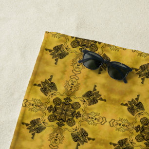 Abstract Goth Tribal Line Drawing Repeat Pattern Beach Towel