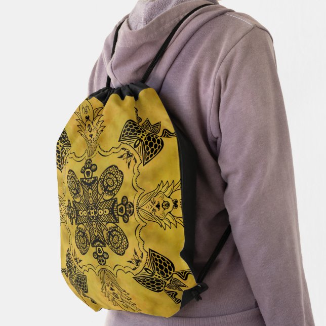 Abstract Goth Tribal Line Drawing Repeat Pattern Drawstring Bag (Insitu)