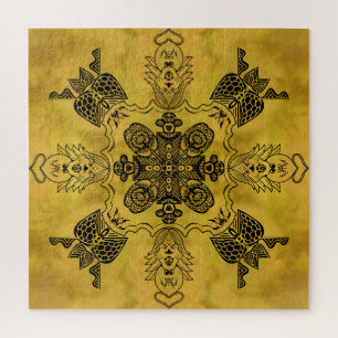 Abstract Goth Tribal Line Drawing Repeat Pattern Jigsaw Puzzle