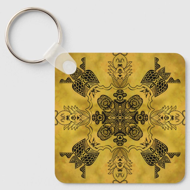 Abstract Goth Tribal Line Drawing Repeat Pattern Keychain (Front)
