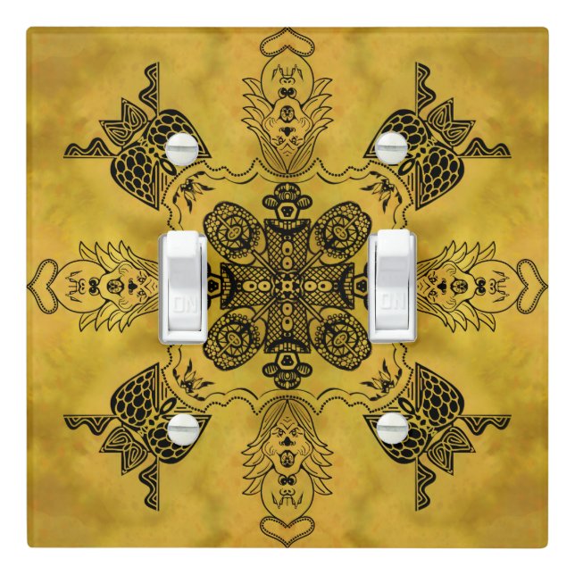 Abstract Goth Tribal Line Drawing Repeat Pattern Light Switch Cover (In Situ)