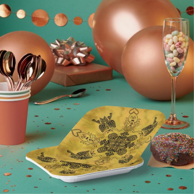 Abstract Goth Tribal Line Drawing Repeat Pattern Paper Plates (Multi)