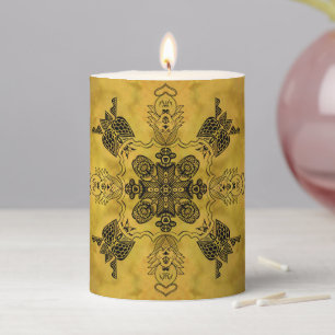 Abstract Goth Tribal Line Drawing Repeat Pattern Pillar Candle