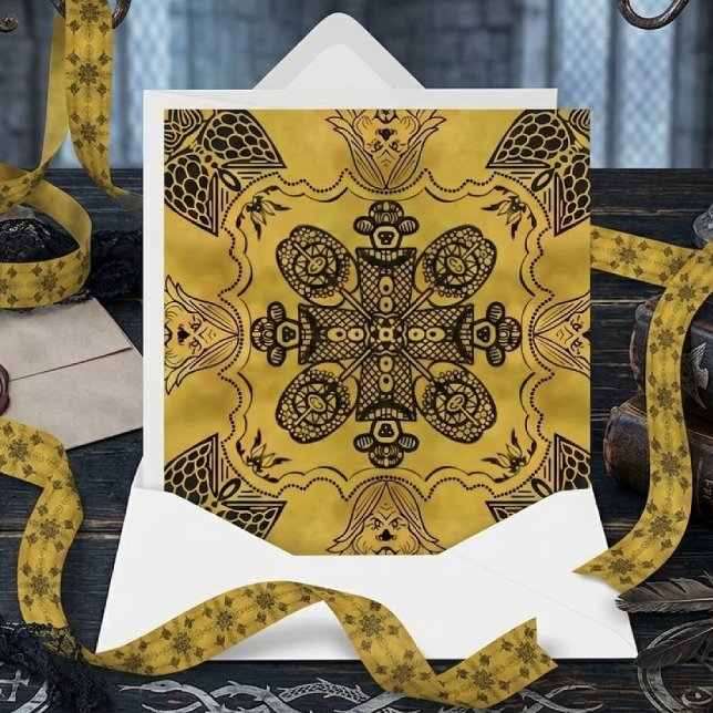 Abstract Goth Tribal Line Drawing Repeat Pattern Satin Ribbon (Creator Uploaded)