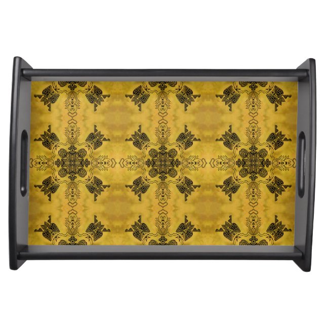 Abstract Goth Tribal Line Drawing Repeat Pattern Serving Tray (Front)