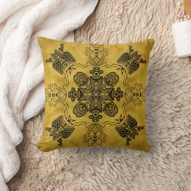 Abstract Goth Tribal Line Drawing Repeat Pattern Throw Pillow (Blanket)