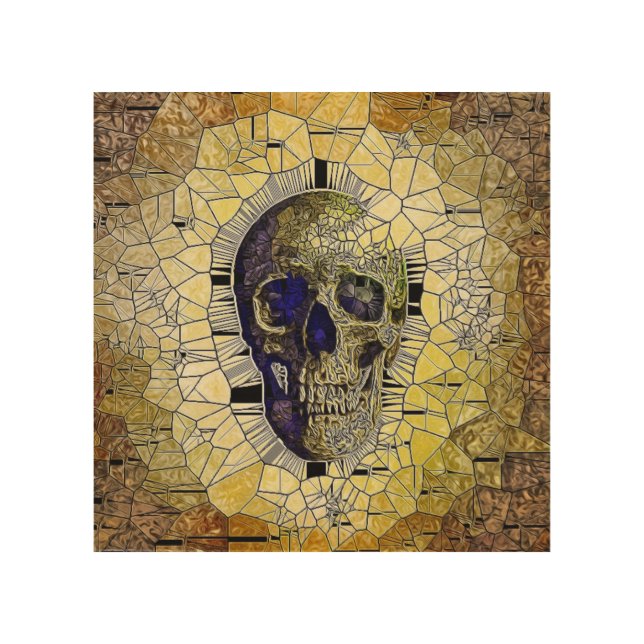 Abstract Gothic Stained Glass Skull Wood Wall Art (Front)