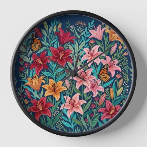 Abstract Gouache Lilies Monarch Art Clocks