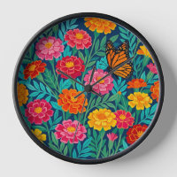 Abstract Gouache Marigold Butterfly Art Clocks
