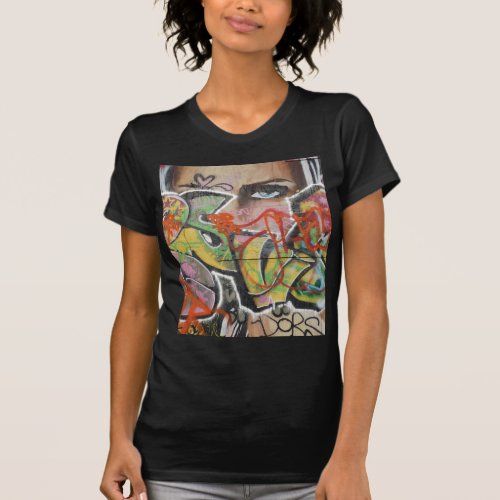 abstract graffiti art mural text type womans face T_Shirt