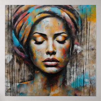 abstract graffiti art of amazon women portrait poster