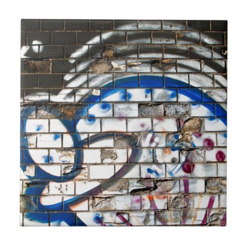 Abstract Graffiti Brick Wall Blue Red and White Ceramic Tile