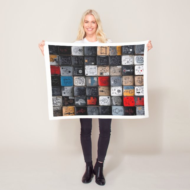 Abstract Graffiti Grid Art Pattern Fleece Blanket (In Situ)