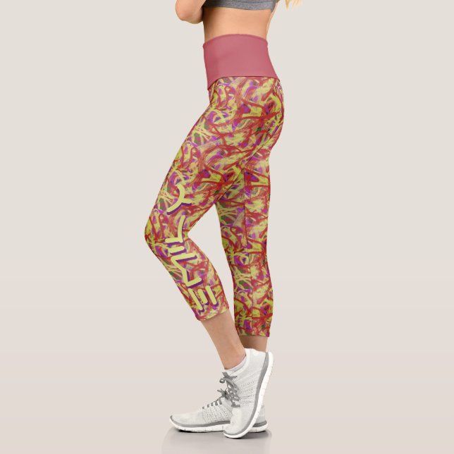 Abstract Graffiti pattern Brush Paint personalized Capri Leggings (Left)