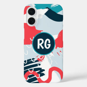 Abstract Graffiti Pattern Personalized Monogram iPhone 16 Case