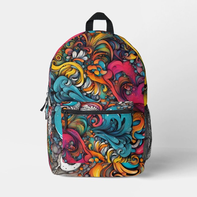 Abstract Graffiti Pattern Splash Art  Printed Backpack (Front)