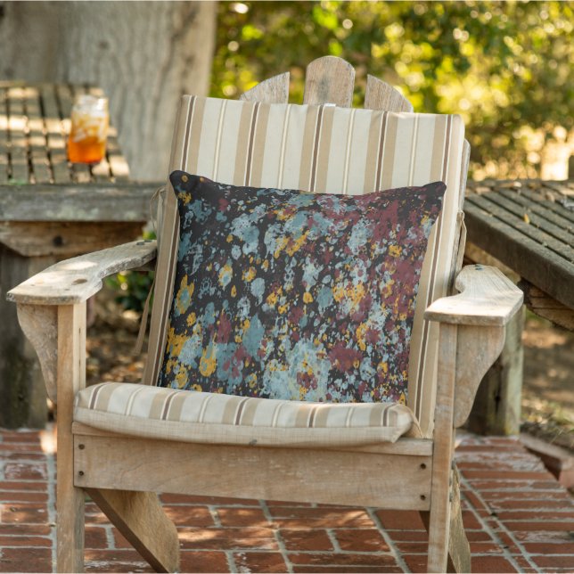 Abstract Graffiti Splatter Painting Art On Black Outdoor Pillow (Chair)