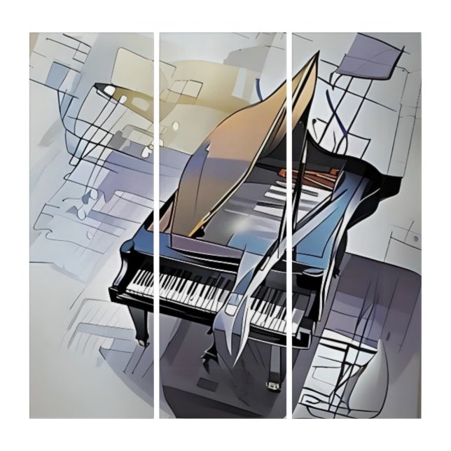 Abstract Grand Piano with Flowing Water Triptych (Front)
