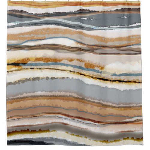 Abstract Graphic Agate Stripe Cream Grey Brown Shower Curtain