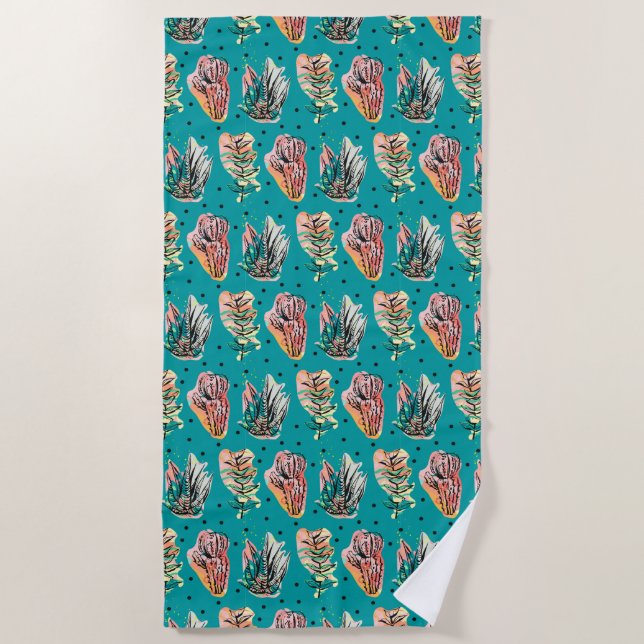 Abstract Graphic Cactus Succulent Pattern Beach Towel (Front)