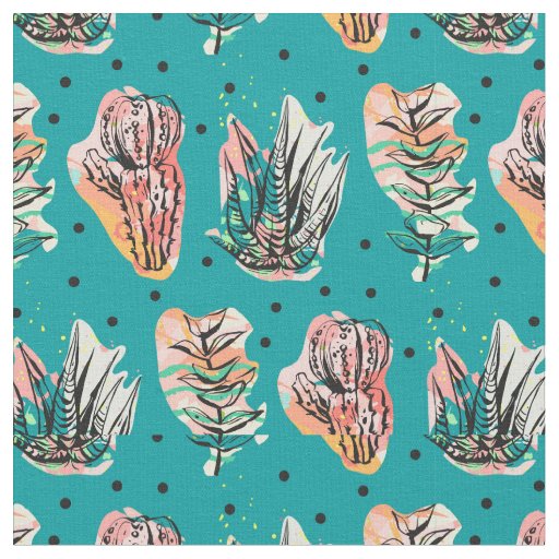 Abstract Graphic Cactus Succulent Pattern Fabric