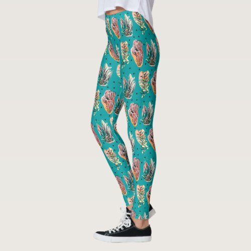 Abstract Graphic Cactus Succulent Pattern Leggings
