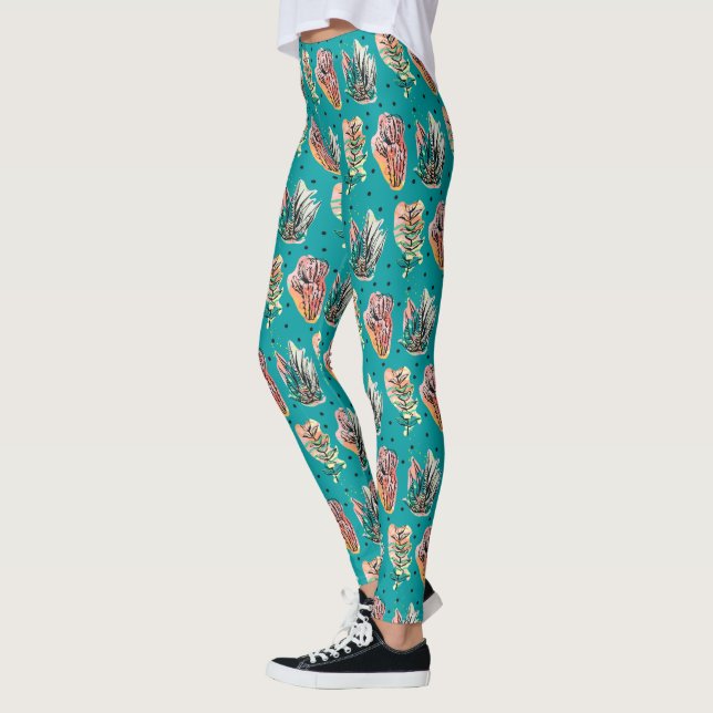 Abstract Graphic Cactus Succulent Pattern Leggings (Left)