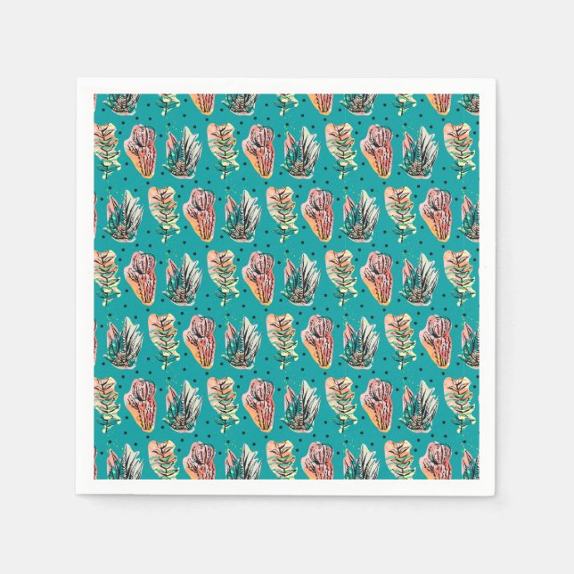 Abstract Graphic Cactus Succulent Pattern Paper Napkins (Front)