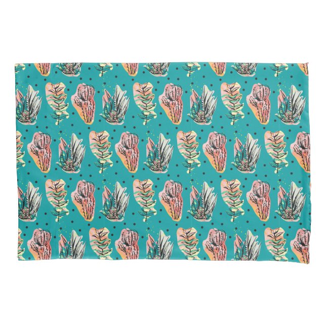 Abstract Graphic Cactus Succulent Pattern Pillow Case (Front-Left)