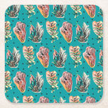 Abstract Graphic Cactus Succulent Pattern Square Paper Coaster