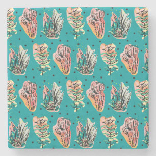 Abstract Graphic Cactus Succulent Pattern Stone Coaster