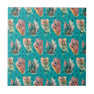 Abstract Graphic Cactus Succulent Pattern Tile
