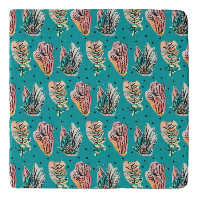 Abstract Graphic Cactus Succulent Pattern Trivet (Front)