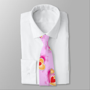 Abstract Graphic Hearts Cluster on Pink Neck Tie