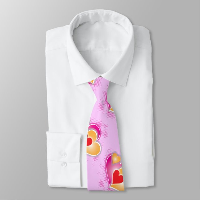 Abstract Graphic Hearts Cluster on Pink Neck Tie (Tied)