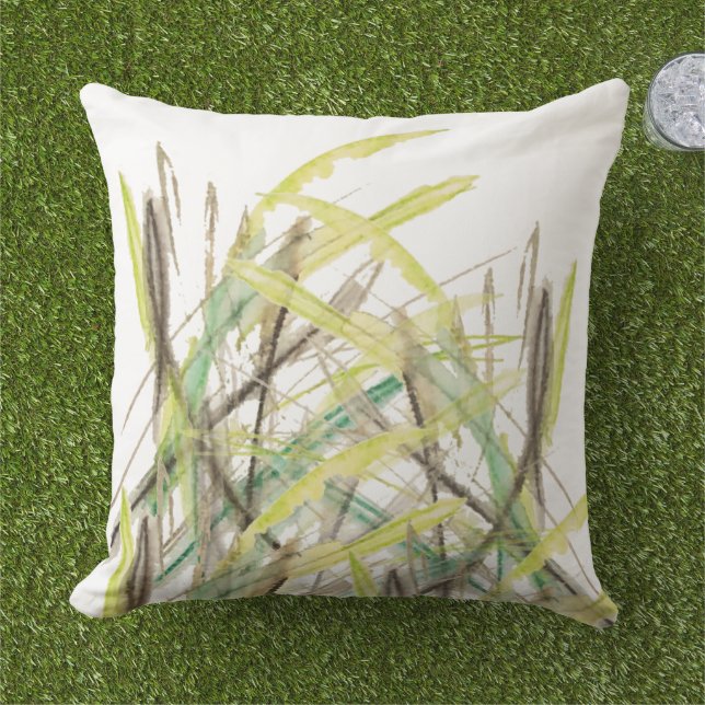 Abstract Grass Watercolor Hand-painted Outdoor Pillow (Grass)
