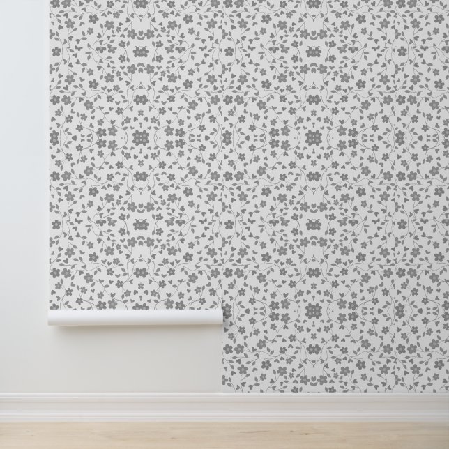 Abstract Gray and White Floral Wallpaper Wallpaper (Application)