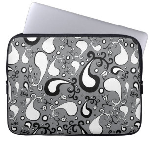 Abstract gray and white Tulip Paisley pattern Laptop Sleeve