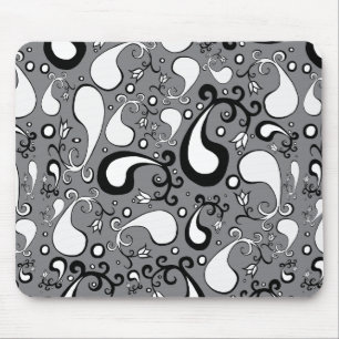 Abstract gray and white Tulip Paisley pattern Mouse Pad