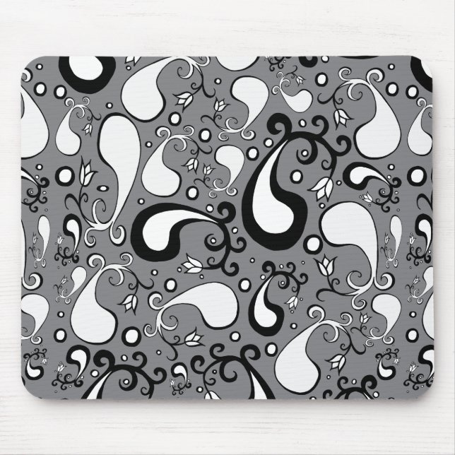 Abstract gray and white Tulip Paisley pattern Mouse Pad (Front)