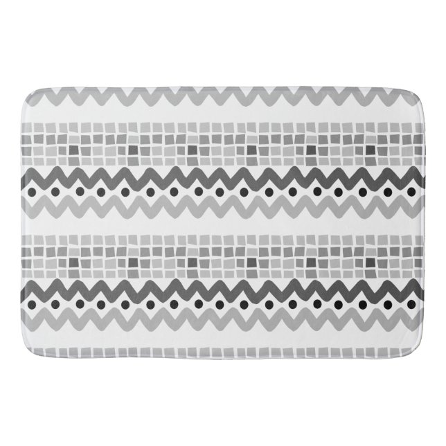 Abstract Gray Aztec Geometric Pattern Bathroom Mat (Front)