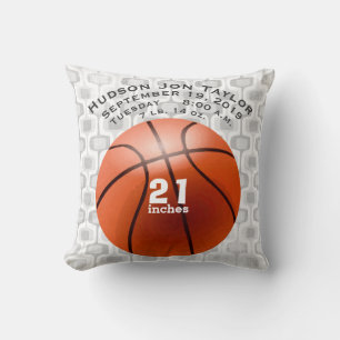 Abstract Gray Basketball Boys Birth Record Throw Pillow