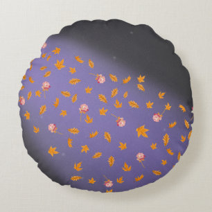 Abstract gray blue moonlight autumn leaves roses  round pillow