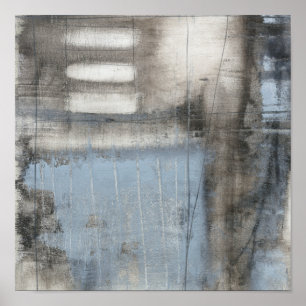 Abstract Gray & Blue Painting Poster