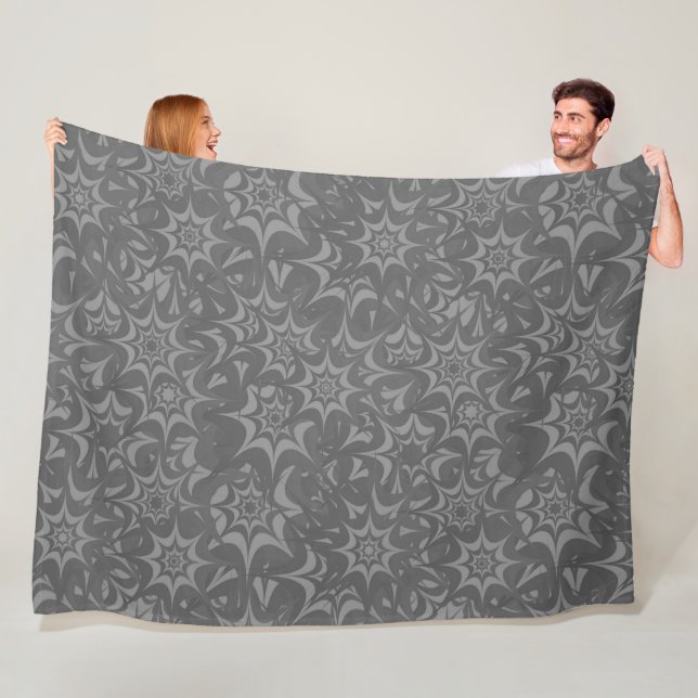 Abstract Gray Floral Star Pattern Fleece Blanket (In Situ)