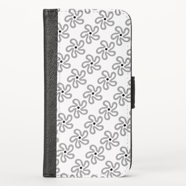 Abstract Gray Flower iPhone X Wallet Case