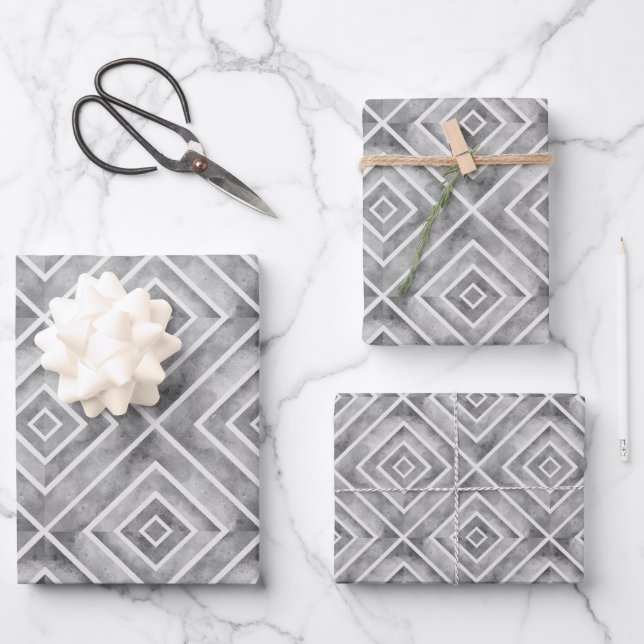 Abstract gray geometric square tiles  wrapping paper sheets (Front)