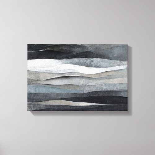 Abstract Gray Grey Waves Art Canvas Print