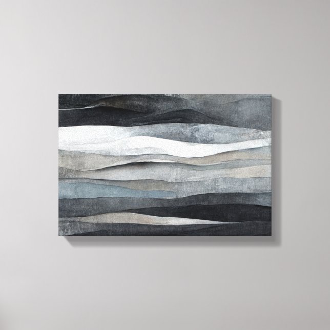 Abstract Gray Grey Waves Art Canvas Print (Front)