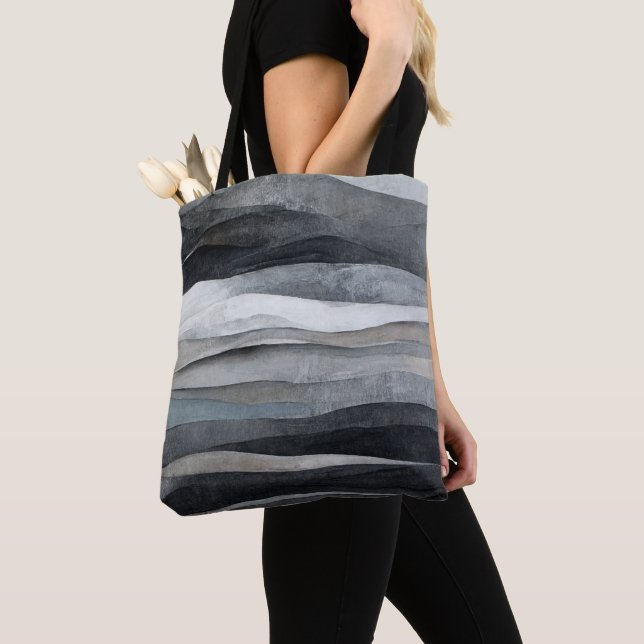 Abstract Gray Grey Waves Art Tote Bag (Close Up)